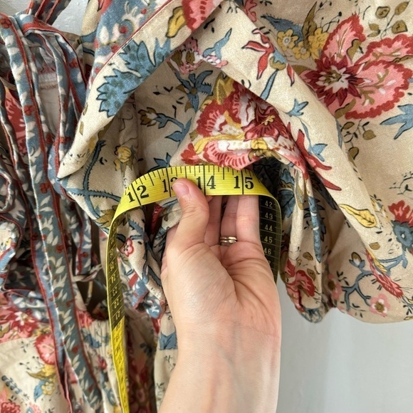 Sea New York Tess Smocked Puff Sleeve Brushed Floral Print Midi Dress Cream - Picture 9 of 16